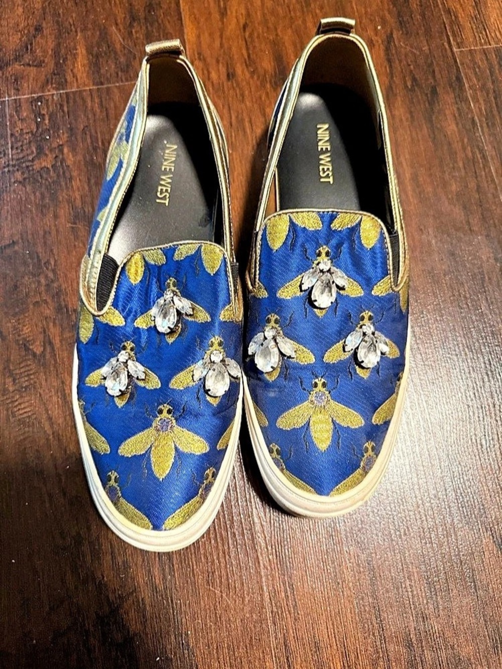 Nine West Bumble Bee Jewel Slip On Sneaker Sneakers Blue & Gold